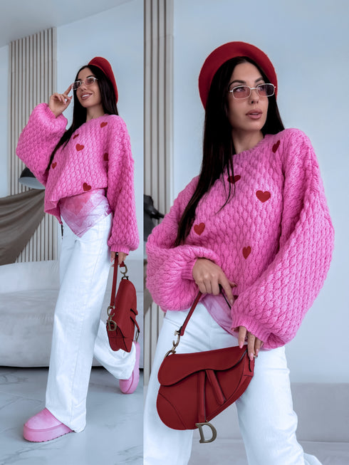 Knitted Sweater "CHOCOLATEY LOVE 7102" – Pink & Red
